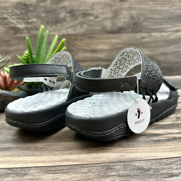 NIBNIB Jambu Alba Slingback Rocker Platform Sandal Black Leather - Picture 7 of 14